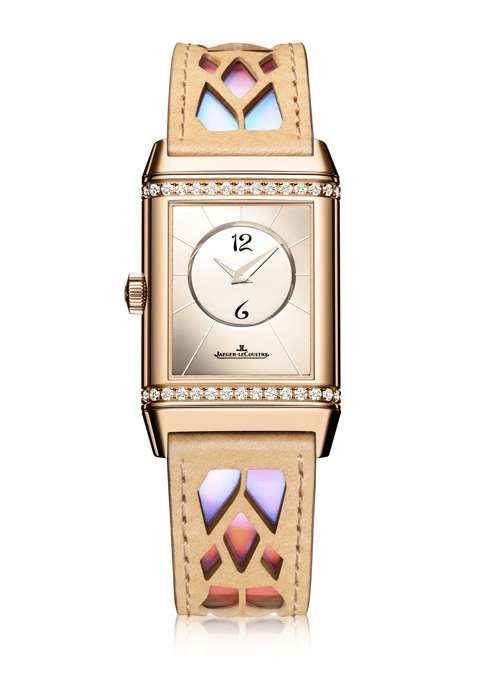 Jaeger-LeCoultre’s collaboration timepiece with Christian Louboutin reflects the aesthetics of the shoe designer. The strap features cut-out shapes which resemble the designer’s iconic shoes