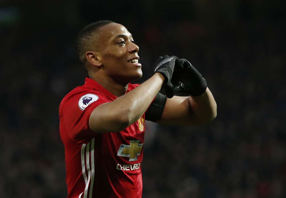 Manchester United’s Anthony Martial celebrates scoring their second goal. Photo: Reuters