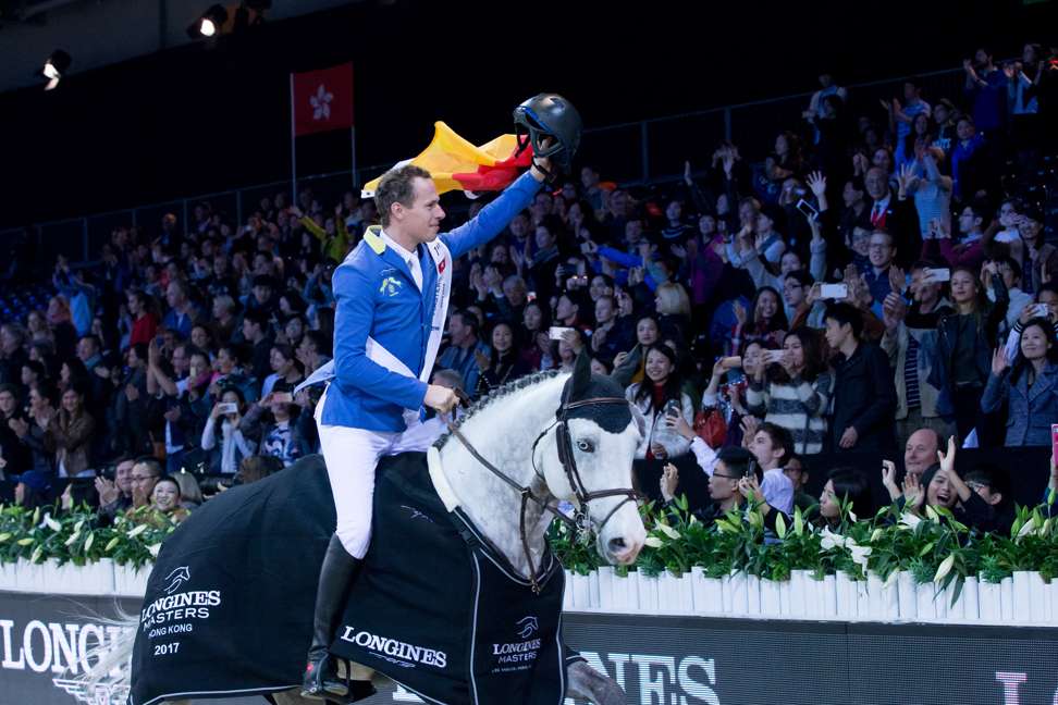 Christian Ahlmann waves to crowd at the 2017 Longines Masters of Hong Kong. Photo: PSI for EEM