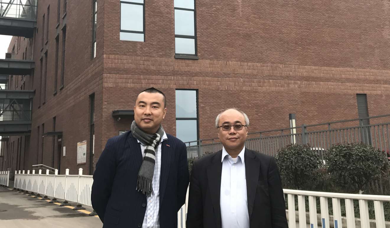 Max Lau (left), managing director of Swire Foods, and Steven Yue, CEO of Chongwing New Qinyuan Bakery, outside the bakery plant in Chongqing. Photo: SCMP