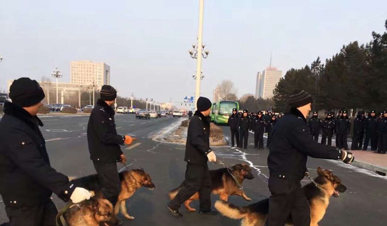 Some of the police who met the marchers had dogs. Photo: Handout