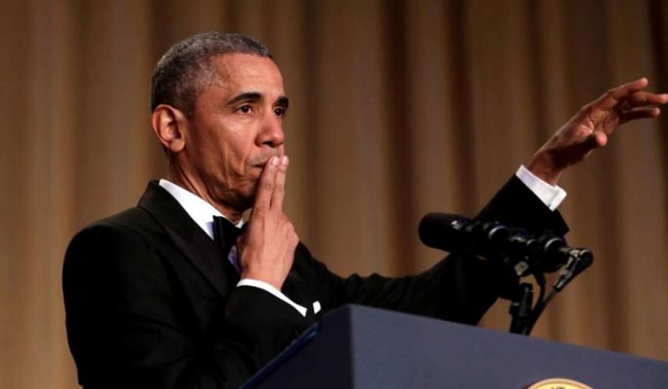 Barack Obama says 'Obama out!' at the 2016 White House Correspondents' Association annual dinner - his last as US president. Photo: Reuters