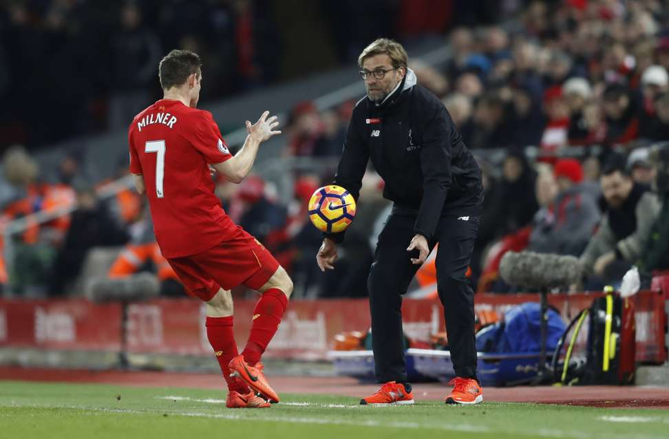 Liverpool manager Juergen Klopp has utilised Milner at left-back this season. Photo: Reuters