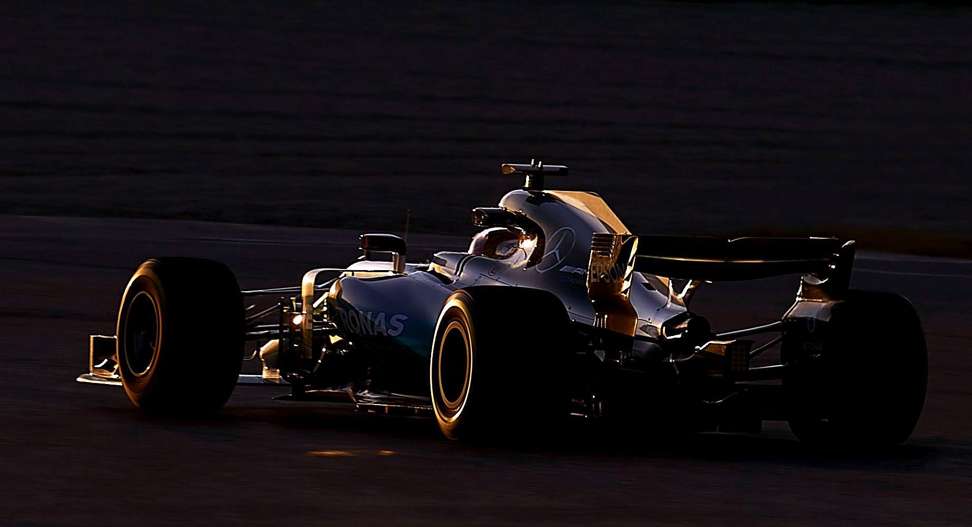 Hamilton’s Mercedes in action during the first Formula One test session at the Circuit de Barcelona-Catalunya. Photo: EPA