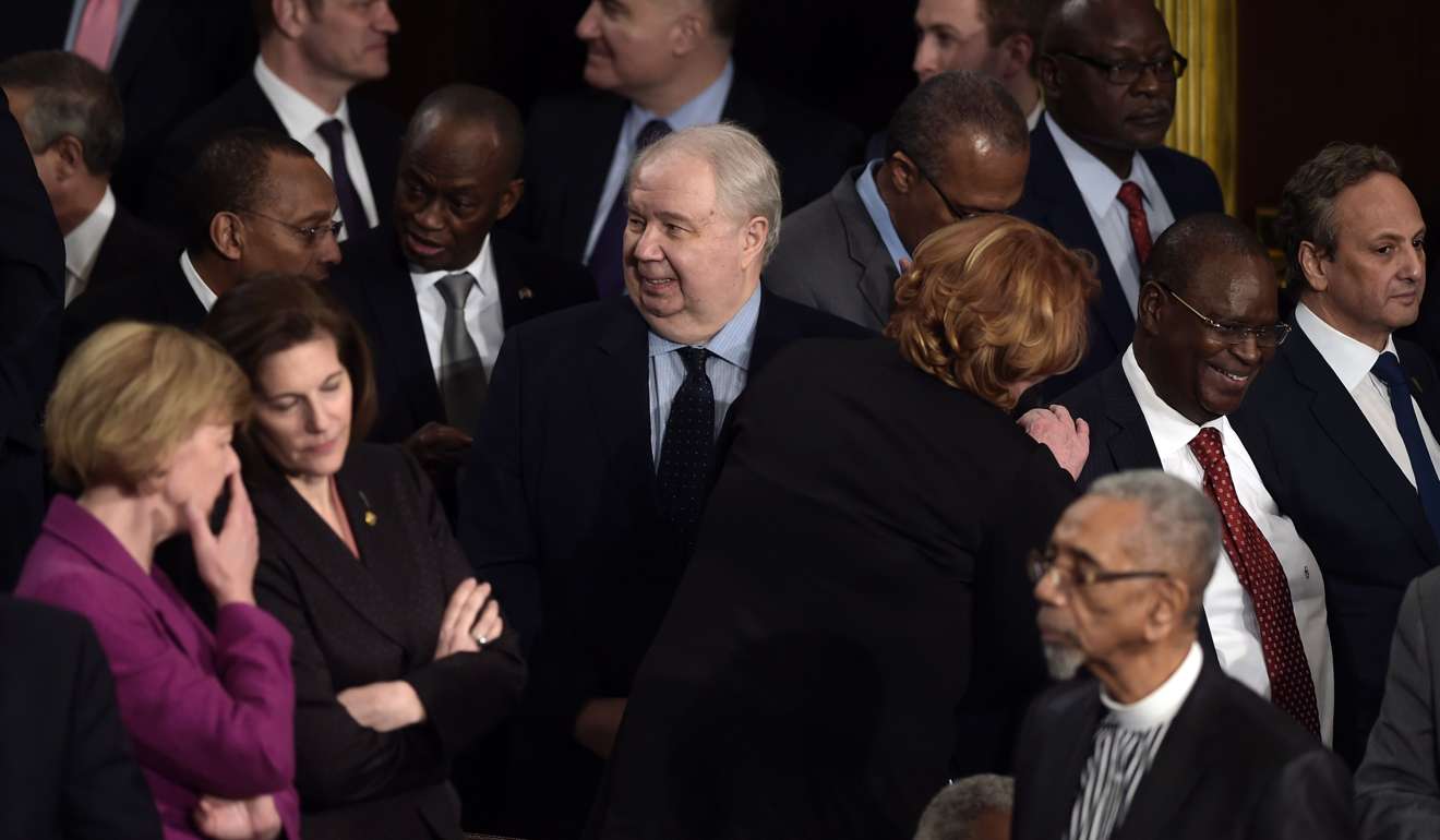 Russian Ambassador to the US Sergey Kislyak (centre) attends US President Donald Trump’s speech to a joint session of the US Congress on Tuesday in Washington. Photo: AFP
