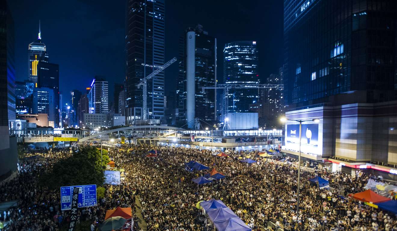 Pro-democracy supporters gather at Admiralty during the Umbrella Movement in 2014. Photo: AFP