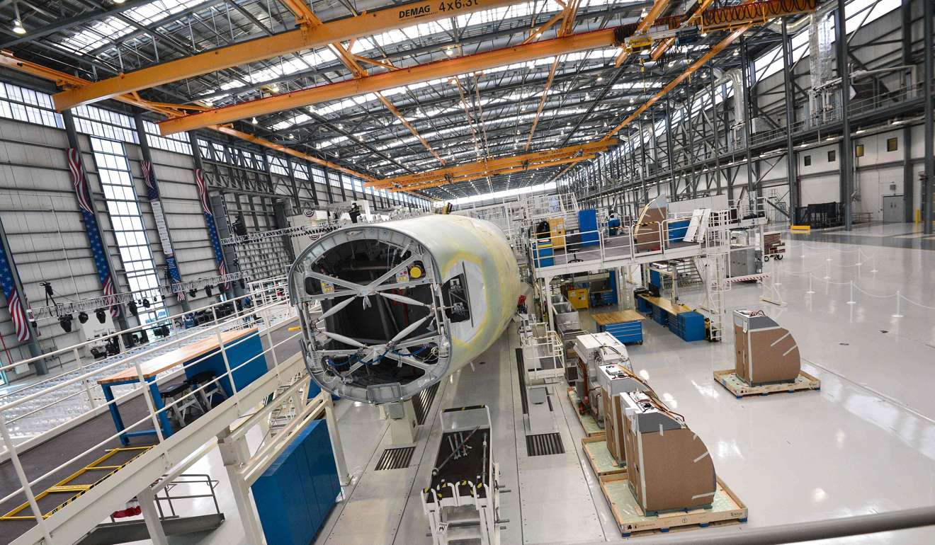 The tail end of an Airbus A321 at the US manufacturing facility in Mobile, Alabama. Jobless claims in the US rose, but they were still below 300,000 in an indication of a healthy labour market. Photo: AFP