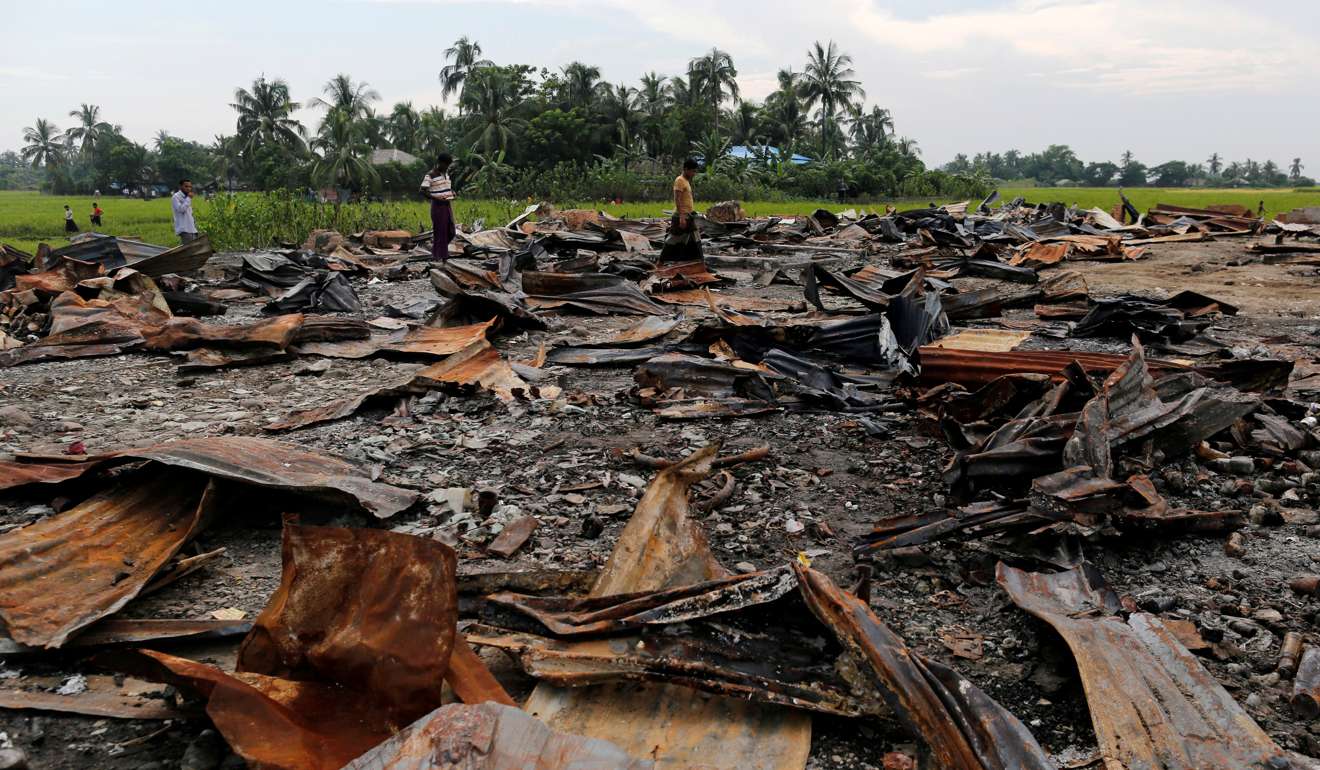 The ruins of a market which was set on fire at a Rohingya village outside Maugndaw in Rakhine state. File photo: Reuters