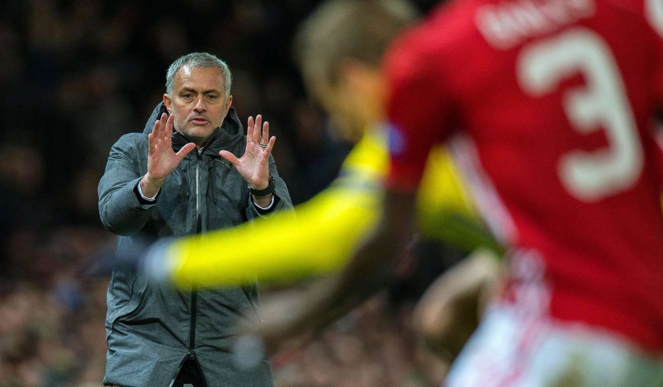 Manchester United manager Jose Mourinho encourages his side. Photo: EPA