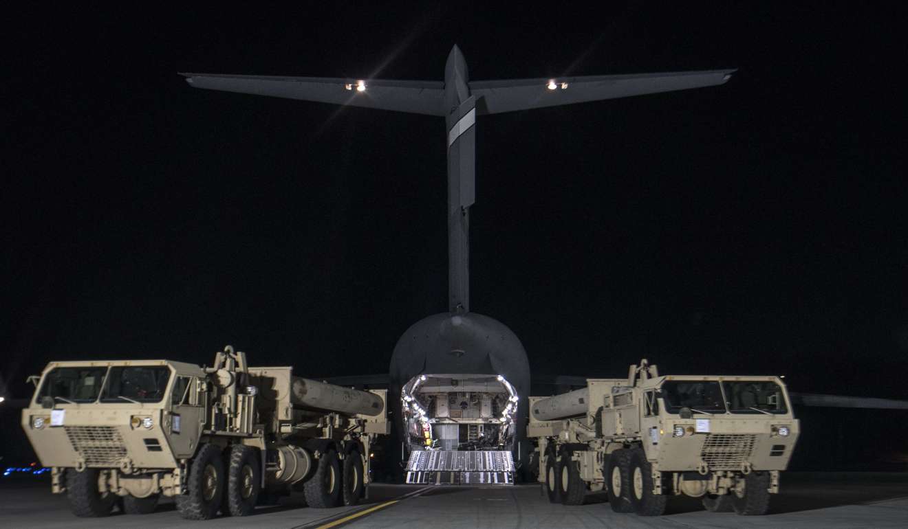 A photo from United States Forces Korea (USFK) shows parts of the THAAD anti-missile system arriving at Osan Air Base in Pyeongtaek, Gyeonggi-do, South Korea, on March 6. Photo: EPA/USFK