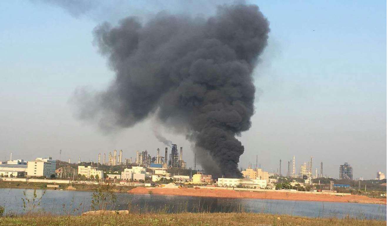 The oil plant damaged in the blast. Photo: Xinhua
