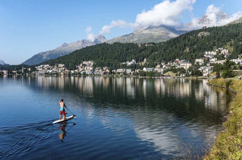 Lake St. Moritz in the Engadin valley, Switzerland. Photo: Alamy