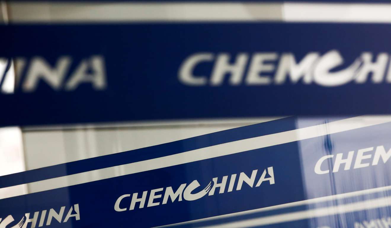 The company logo of China National Chemical Corp, or ChemChina, is seen at its headquarters in Beijing. Photo: Reuters