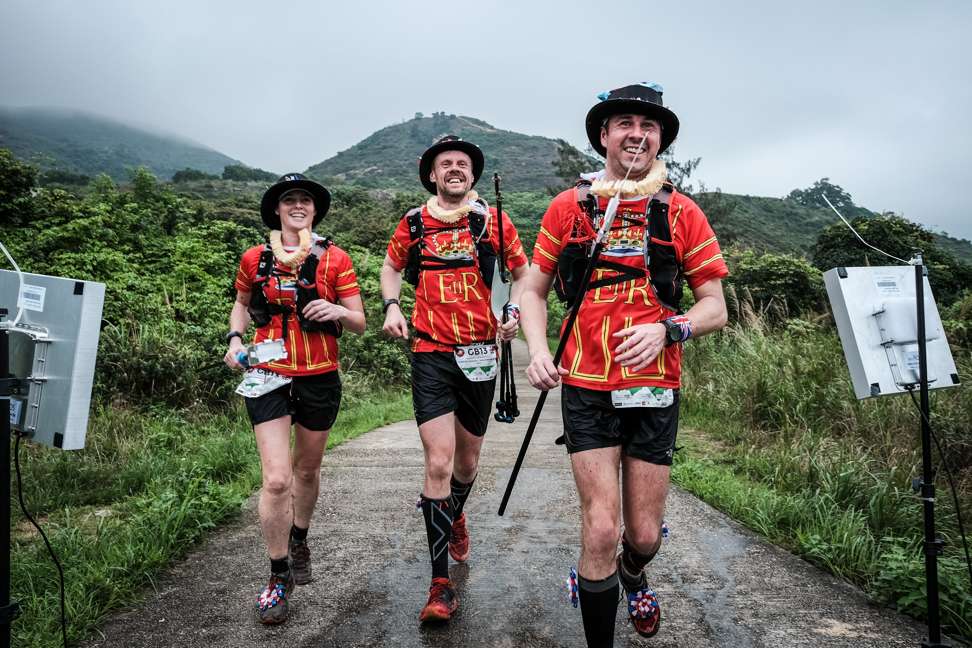 The Beefeaters (Dave Martin, Kerensa Choi and Stuart Barker) approaches the third checkpoint in Discovery Bay. Photo: Nik Choi