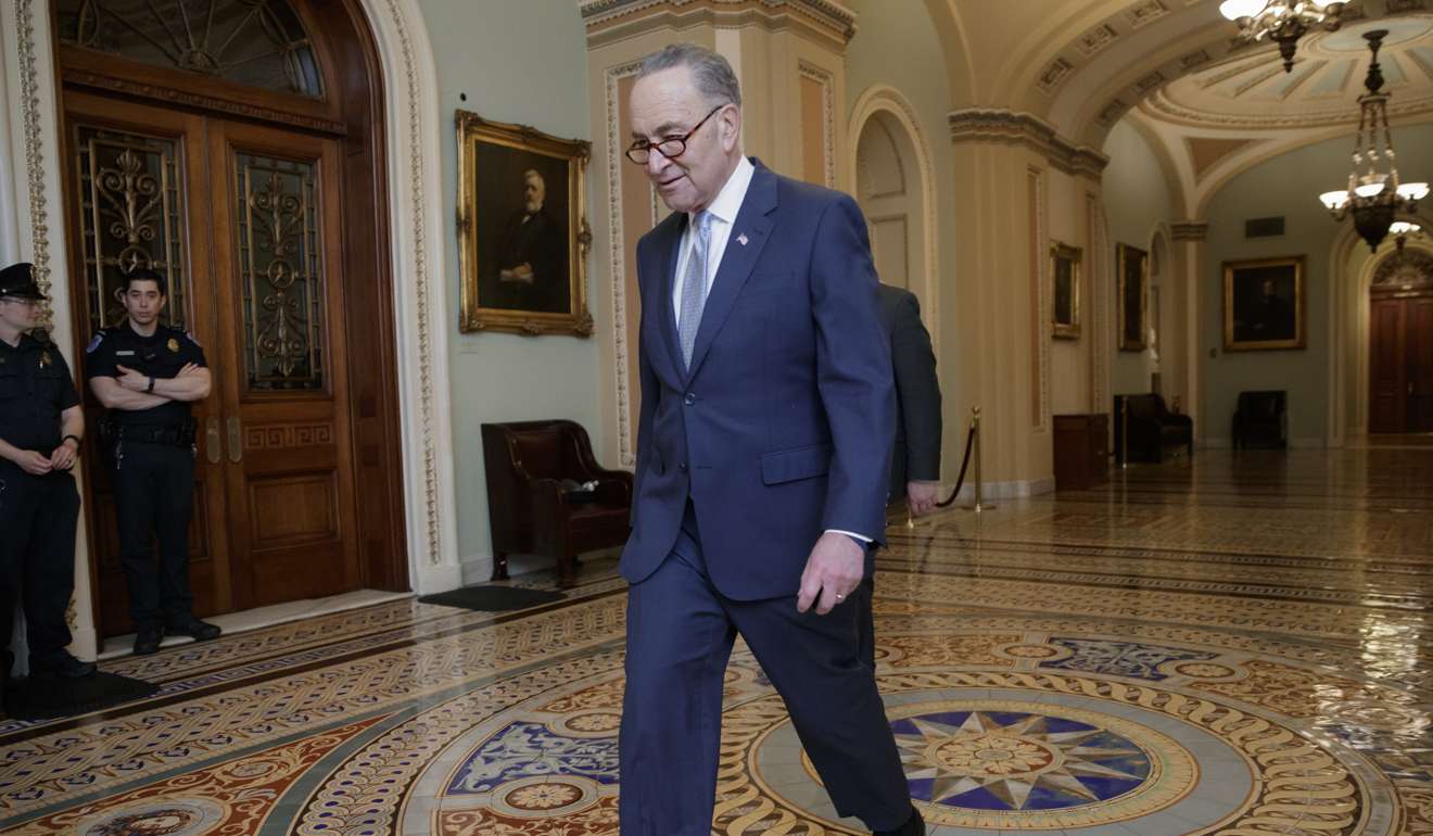 Senate Minority Leader Charles Schumer of New York walks to his office after Republicans led by their leader Mitch McConnell changed Senate rules to guarantee confirmation of Supreme Court nominee Neil Gorsuch. Photo: AP