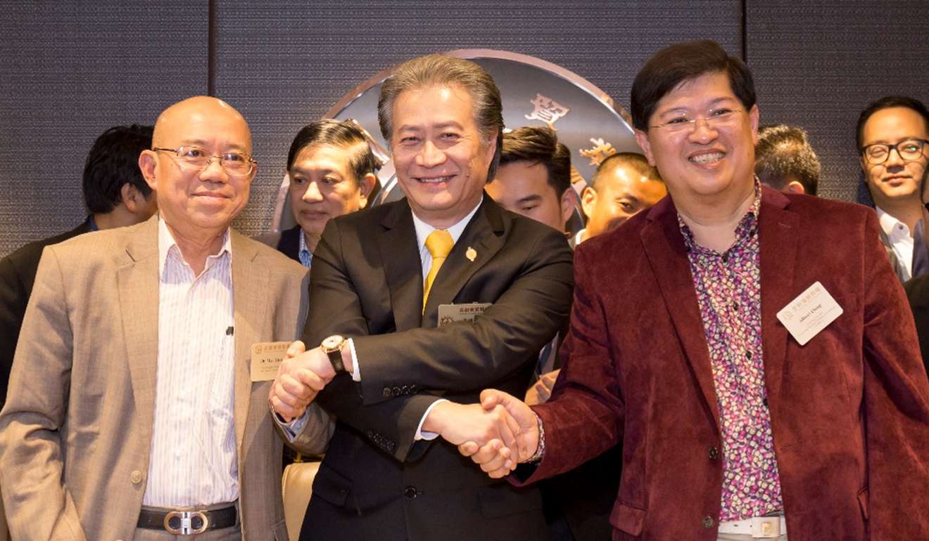 From left, Myo Thet, vice-president of Myanmar Federation of Chambers of Commerce and Industry, Haywood Cheung Tak-hay, president of The Chinese Gold and Silver Exchange Society, and Albert Oung, chairman of Hong Kong Myanmar Chamber of Commerce . Photo: SCMP Handout