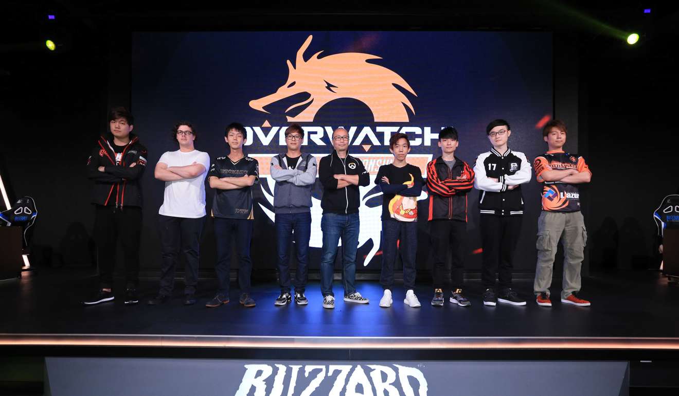 Blizzard Entertainment’s Eddy Meng introduces the teams at the start of the Overwatch Pacific Championship at Taipei’s eStadium. Photo: Ben Sin