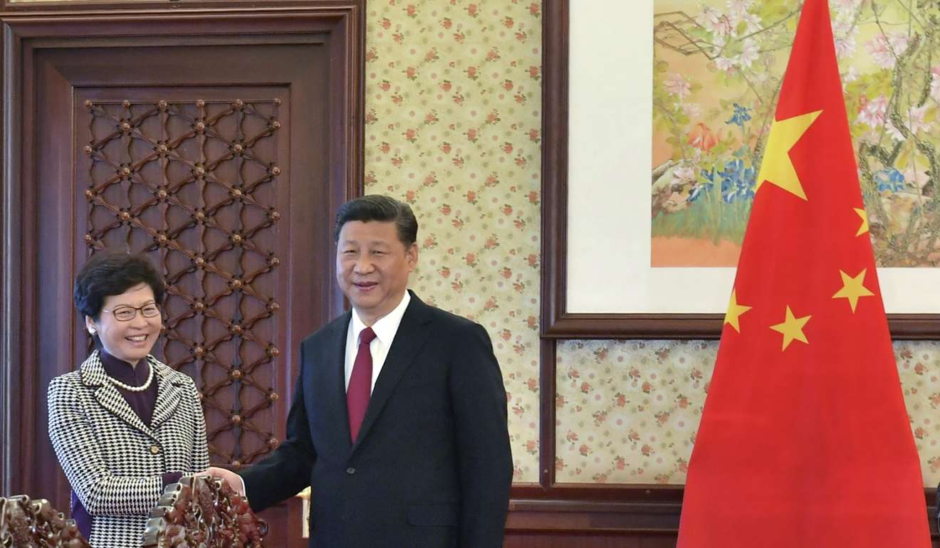 Incoming Hong Kong chief executive Carrie Lam meets Chinese President Xi Jinping in Beijing on April 11. Photo: Information Services Department