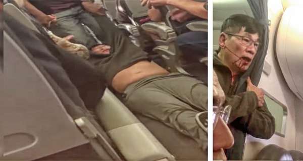 Dr David Dao being forcibly removed from the seat he’d paid for on United Airlines. Photo: Twitter