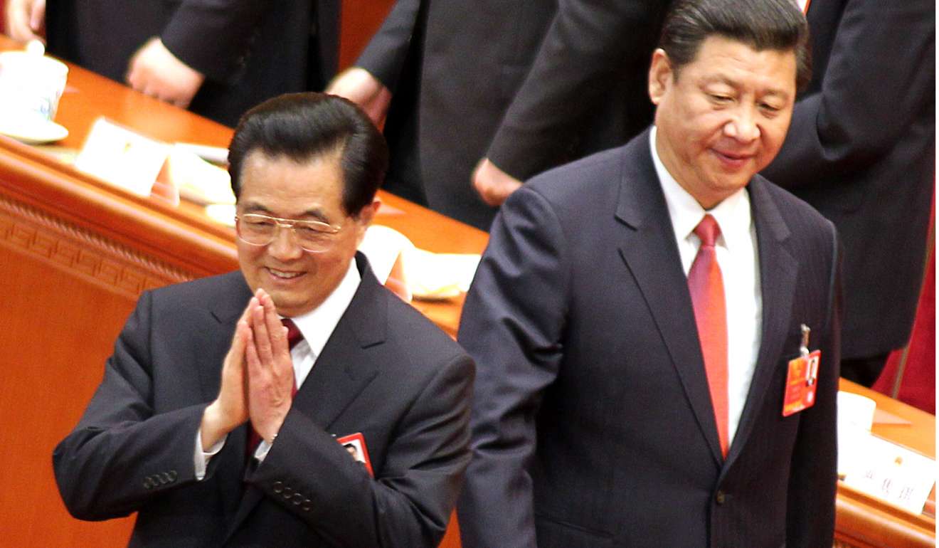Hu Jintao (left) and current president Xi Jinping pictured four years ago at the National People’s Congress in Beijing. Photo: Simon Song