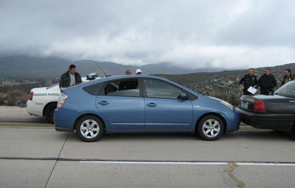This photo released Wednesday March 17, 2010 by the California Highway Patrol shows a Toyota Prius after it was stopped with the help of a California Highway Patrol officer. The driver reported the vehicle's accelerator became stuck. Toyota subsequently conducted a global recall of 8.5 million vehicles to fix their faulty accelerator pedals.Photo: AP Photo
