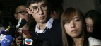 Sixtus Leung and Yau Wai-ching of Youngspiration meet the media outside the High Court. Photo: Dickson Lee