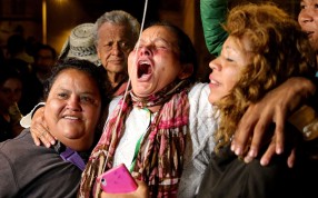 Colombians celebrate in Bogota’s main square. Photo: EPA