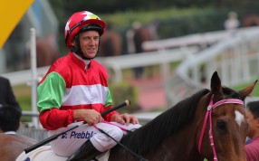 Brett Prebble and Jumbo Luck return to scale after winning on Sunday. Photos: Kenneth Chan