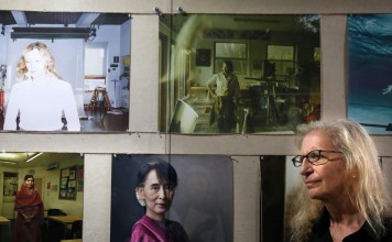 Annie Leibovitz talks about her exhibition, Women, in Hong Kong. Photo: AFP
