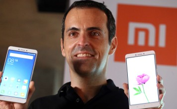 Hugo Barra, Xiaomi’s vice president of international, launching the company’s latest 6.44-inch Mi Max phablet in Mong Kok. Photo: Felix Wong, SCMP