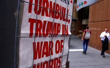 A newspaper headline highlights the phone conversation between US President Donald Trump and Australian Prime Minister Malcolm Turnbull, in central Sydney on February 3. Photo: Reuters