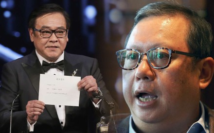 Hong Kong Film Awards Association chairman Derek Yee (left) announcing that ‘Ten Years’ won the Best Film award, a decision criticised by Media Asia chairman Peter Lam (right). Photo: AP, Edmond So Hong Kong Film Awards Association chairman Derek Yee (left) announcing that ‘Ten Years’ won the Best Film award, a decision criticised by Media Asia chairman Peter Lam (right). Photo: AP, Edmond So