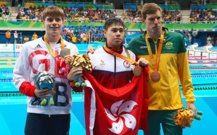 Tang Wai-lok (C) claimed the gold in the 200 metres after narrowly missing out in the 100m. Photo: HK Paralympic Committee