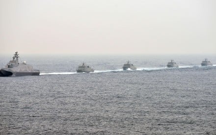 Taiwanese navel vessels drill at sea near the naval port in Kaohsiung in southern Taiwan in January. Taiwan’s coast guard and navy staged a joint rescue exercise near Taiping Island on Tuesday. Photo: AFP