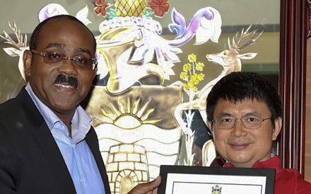 Prime Minister of Antigua and Barbuda Gaston Browne, left, with Xiao Jianhua in 2015. Photo: Handout
