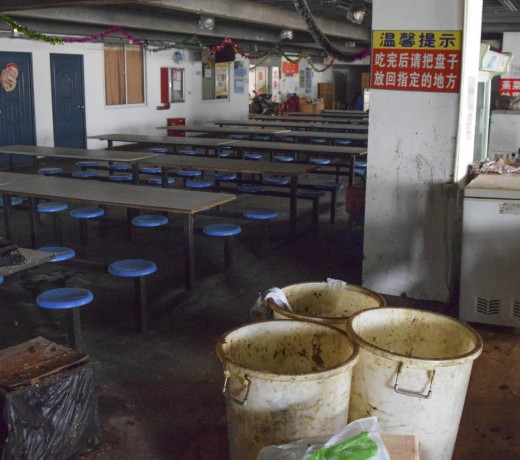 A canteen in the now abandoned Pegatron dormitory complex in Shanghai. Photos: George Knowles; Bloomberg