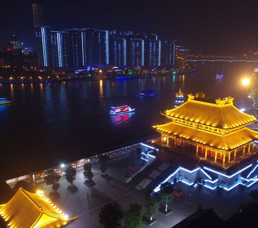 The Liujiang River in Liuzhou City by night. It is in south China's Guangxi Zhuang Autonomous Region. The City has intensified its efforts in making a scenic belt along the Liujiang River to boost tourism. Photo: Xinhua, Li Bin