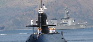 Japanese submarine Oyashio arrives at the former US naval base in Subic bay. Photo: AFP