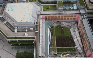 The collapsed roof at the Hu Fa Kuang sports centre at City University’s Kowloon Tong campus. Photo: Sam Tsang