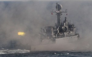 A South Korean navy patrol boat fires during an exercise off South Korea's southeastern coast near Busan, South Korea. South Korea's navy on May 27, 2016, fired warning shots to chase away two North Korean ships after they briefly crossed a disputed western sea boundary, Seoul defense officials said. Photo: AP A South Korean navy patrol boat fires during an exercise off South Korea's southeastern coast near Busan, South Korea. South Korea's navy on May 27, 2016, fired warning shots to chase away two North Korean ships after they briefly crossed a disputed western sea boundary, Seoul defense officials said. Photo: AP