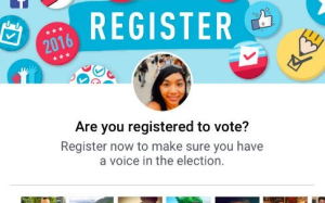 Facebook's prompt showed people a link to register and then asked them to share that they had registered with their friends. Photo: Facebook