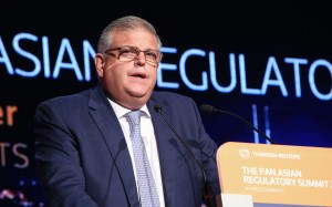 Tom Atkinson, executive director of enforcement, SFC, speaking at the Thomson Reuters 7th Pan Asian Regulatory Summit in Hong Kong. Photo: Edmond So