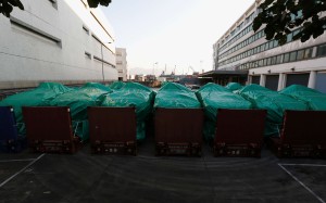 Armoured troop carriers, belonging to Singapore, are detained at a cargo terminal in Hong Kong. Photo: Reuters