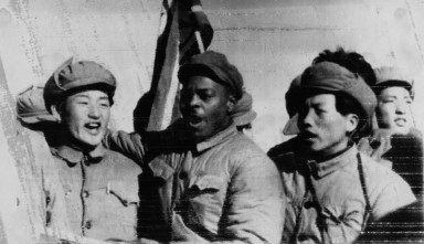 Clarence Adams with Korean prisoners of war and communist captors, in 1954. Photos: SCMP; Della Adams; UPI