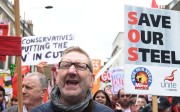 Steel workers protest in London. Photo: EPA