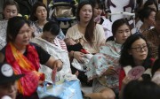 Breastfeeding mothers in a flash mob protest at Tai Wai MTR station. Photo: Sam Tsang