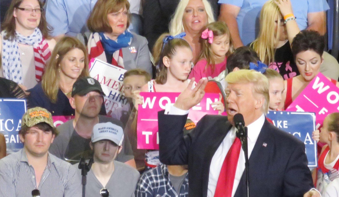 US President Donald Trump addresses a rally in Harrisburg, Pennsylvania. The US leader has backed away from campaign rhetoric to label China a currency manipulator. Photo: Kyodo