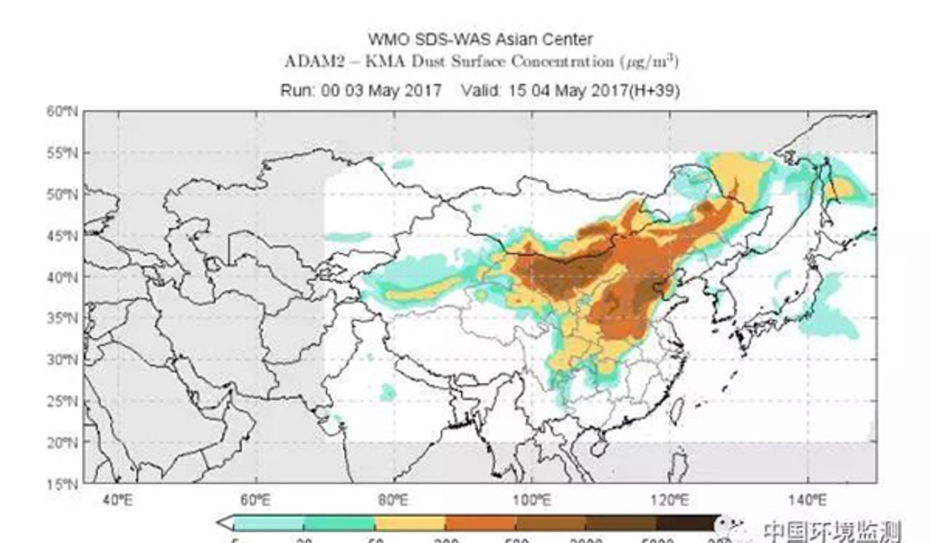 An image from the National Environmental Monitoring Centre showing the movement of the sandstorms on May 4. Photo: Handout