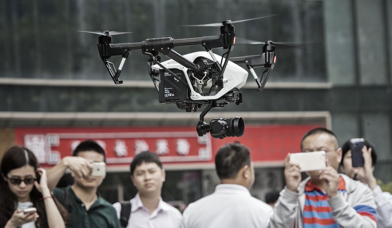 A DJI Inspire drone is flown during a demonstration at the DJI Technology headquarters in Shenzhen. The company’s revenue in 2016 surged 60 per cent to 10 billion yuan. Photo: Bloomberg