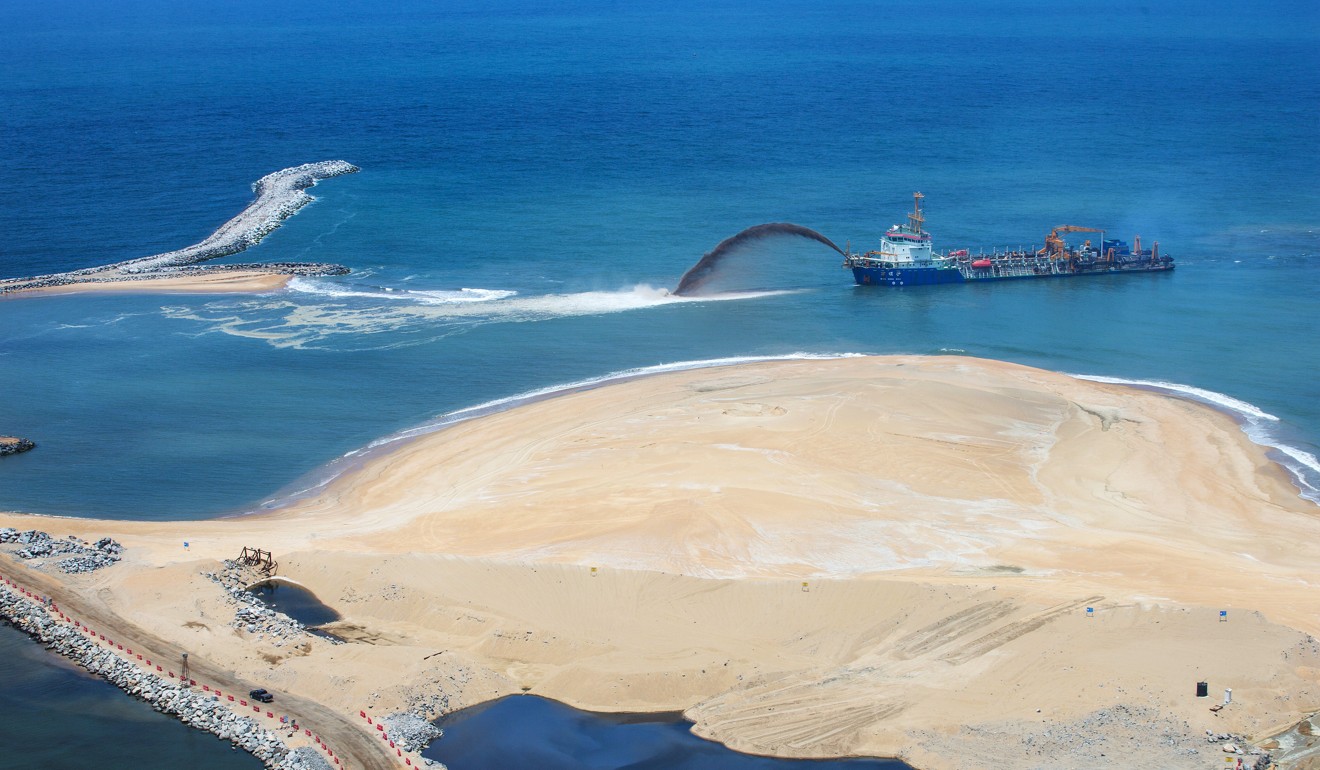 A dredging vessel operates at the construction site for the Colombo Port City development in Colombo, Sri Lanka. Photo: Bloomberg
